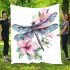 Watercolor dragonfly and pink flowers blanket