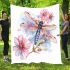 Watercolor dragonfly and pink flowers blanket