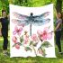 Watercolor dragonfly and pink flowers blanket