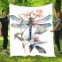 Watercolor dragonfly flowers and leaves blanket