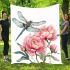 Watercolor dragonfly perched on pink peonies blanket