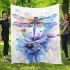 Watercolor dragonfly sitting on top of flower blanket