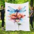 Watercolor dragonfly sitting on top of flower blanket