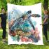 Watercolor sea turtle with coral reef and fish blanket