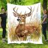 Whitetail deer buck standing in tall grass with daisies blanket