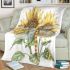 A watercolor illustration of dragonfly with sunflowers blanket