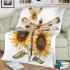 A watercolor illustration of dragonfly with sunflowers blanket