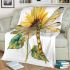 A watercolor painting clipart of dragonfly with sunflowers blanket