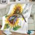 A watercolor painting clipart of dragonfly with sunflowers blanket