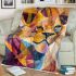 Abstract cubist lioness with simple shapes and lines blanket