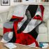 Abstract shapes in red grey and black blanket