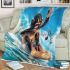 Baby monkey surfs with guitar and musical notes blanket