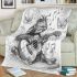 Baby monkey surfs with guitar and musical notes by children's blanket