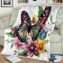 Beautiful colorful butterfly among flowers blanket