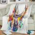 Beautiful deer head watercolor splashes of paint blanket