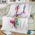 Beautiful deer head watercolor splashes of paint blanket