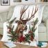 Beautiful realistic deer with flowers and christmas elements blanket