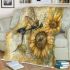 Beautiful vintage illustration of a bumblebee on sunflowers blanket