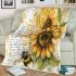 Bee on sunflowers old writing blanket