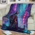 Bengal cat in cyberpunk cityscapes blanket