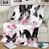 Black and white butterfly pattern with pink stars and flowers blanket