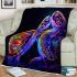 Black light poster of two rainbow sea turtles kissing blanket