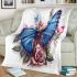 Blue butterfly surrounded by roses and flowers blanket