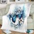 Blue butterfly with white flowers around blanket