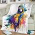 Blue macaw in the style of abstract watercolor blanket