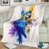 Blue macaw in the style of abstract watercolor blanket