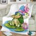 Cartoon happy baby turtle with a blue hat blanket