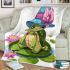 Cartoon happy baby turtle with a blue hat blanket
