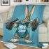 Cartoon style cute rabbit lifting barbells blanket