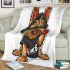 Cartoon yorkshire terrier dog wearing headphones blanket