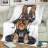 Cartoon yorkshire terrier dog wearing headphones blanket