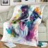 Colorful drawing of an adorable border collie blanket