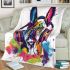 Colorful french bulldog with headphones blanket