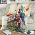 Colorful parrot in whimsical scene blanket