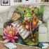 Cool frog with music notes and violin and lotus flower blanket