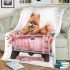 Cute adorable pomeranian dog pink truck with flowers blanket