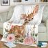 Cute baby deer with flowers in pastel colors blanket