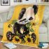 Cute baby panda with sunflowers on a yellow blanket