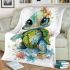 Cute baby turtle with big eyes and colorful flowers blanket