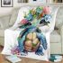 Cute baby turtle with big eyes and colorful flowers blanket