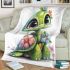 Cute baby turtle with big eyes and colorful flowers blanket