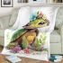 Cute baby turtle with big eyes and colorful flowers blanket