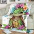 Cute baby turtle with colorful flowers on its shell blanket