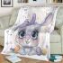 Cute bunny with big eyes and a purple bow blanket