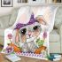 Cute bunny with big eyes and purple bow blanket
