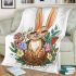 Cute cartoon baby bunny with big eyes sitting blanket